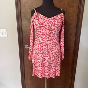 Michael Kors Coral Pink and White Floral Long Sleeve Dress
